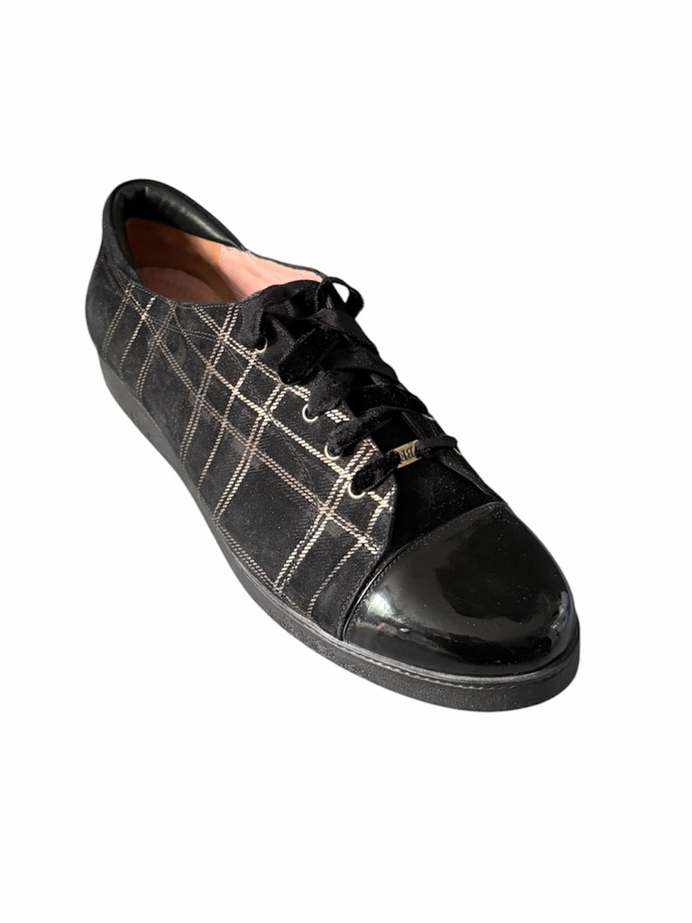 Beautifeel Cella LR comfort cap toe sneakers black suede metallic tartan plaid